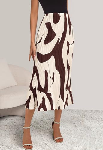2024 Women's High Waist Pleated Midi Skirt with Graphic Print