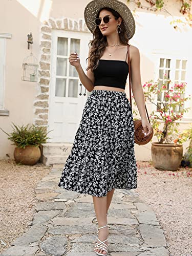 Women's Floral Midi Skirt with Pockets