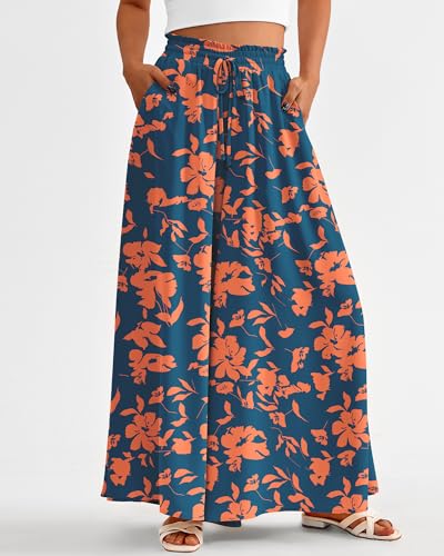 Women's Summer High Waist Wide Leg Pants with Pocket